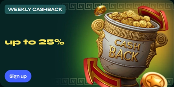 Savaspin Casino weekly cashback up to 25% banner with golden coins