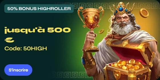 Bannière bonus Savaspin Casino : 50% jusqu'à 500€ avec le code 50HIGH