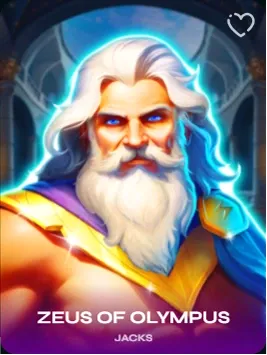 Zeus d'Olympe, personnage de jeu de cartes avec Zeus et texte "JACKS