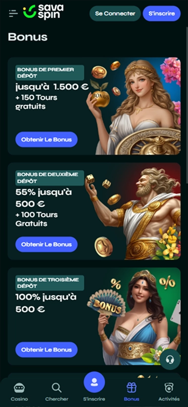 Bono de primer depósito Savaspin Casino: hasta 1.500 € + 150 giros gratis